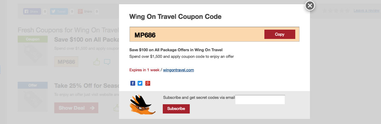 wing on travel promotion code